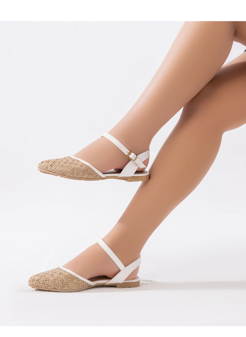 LIFESTYLISH Sandal Flat Purlap With Buckle SF-53 - White 