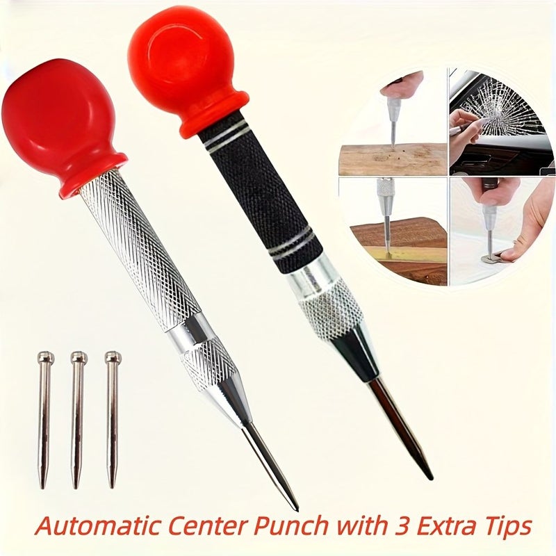 Large Handle Spring Loaded Automatic Center Punch 1pc Silvery Red Plus 3 Thimbles - Image 4