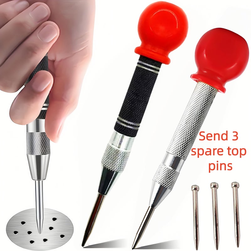Large Handle Spring Loaded Automatic Center Punch 1pc Silvery Red Plus 3 Thimbles - Image 5