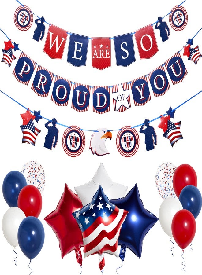 Pirese We Are So Proud of You Banner, Army Party Decorations, Police Party Decorations, Air Force Party Decorations, US Navy Party Decorations, Welcome Home Banner Military Birthday Party Decorations - Image 1