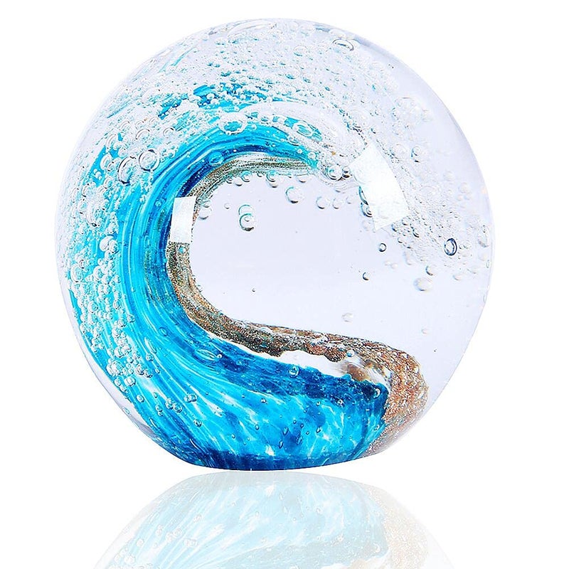 EUSTUMA Hand Blown Glass Figurines Ball Ocean WavesOffice Paperweight Glass for DeskHome Decor CollectibleAquarium DecorOffice Decor Ocean Lovers Waves