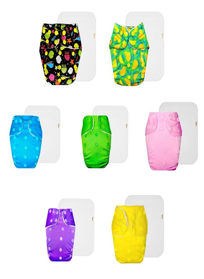 Dumbledo Premium Cloth Diaper with Cotton Insert (Pack of 7) | Dry Feel and Comfortable | 6-Layer Absorbent Pad | Travel Friendly | All-Day Wear | 3 Months - 3 Years | Unisex Baby - Image 1