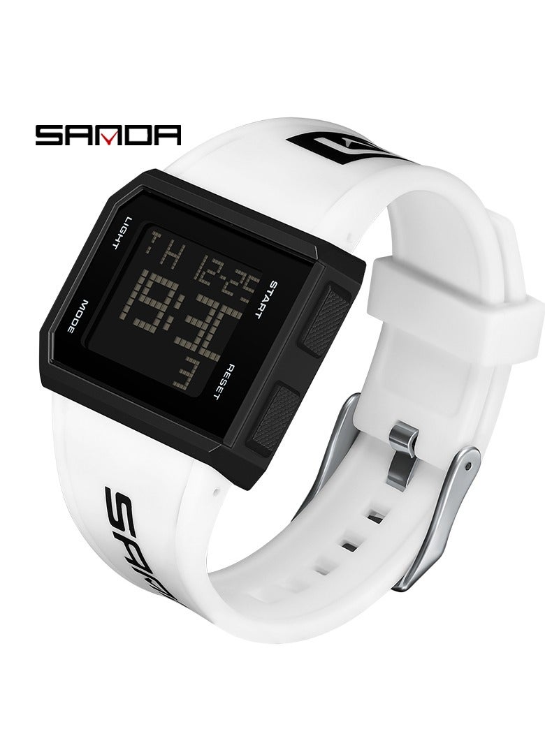 Sanda Men Digital Watch, Multi Functional Square Sports Watch, Comfortable Waterproof Glow Wristwatch, Shock Resistant Military LED Casual Watch For Daily Wear, Events And Festivals, (1pc, White) - Image 1