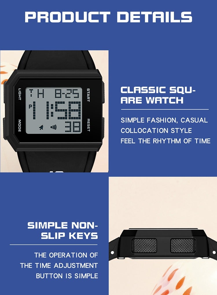 Sanda Men Digital Watch, Multi Functional Square Sports Watch, Comfortable Waterproof Glow Wristwatch, Shock Resistant Military LED Casual Watch For Daily Wear, Events And Festivals, (1pc, White) - Image 5