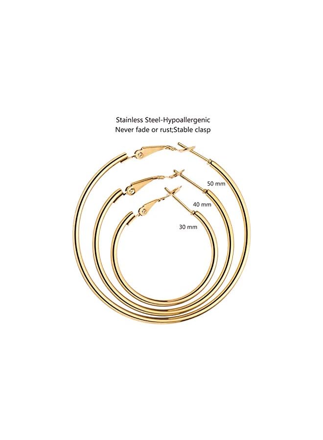 jaexest 6 Pairs Stainless Steel gold silver Plated Hoop Earrings for Women, Hypoallergenic Hoops Women's Earrings Loop Earrings Set - Image 5