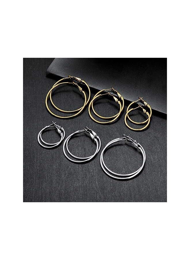 jaexest 6 Pairs Stainless Steel gold silver Plated Hoop Earrings for Women, Hypoallergenic Hoops Women's Earrings Loop Earrings Set - Image 4