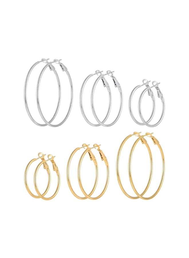 jaexest 6 Pairs Stainless Steel gold silver Plated Hoop Earrings for Women, Hypoallergenic Hoops Women's Earrings Loop Earrings Set - Image 1