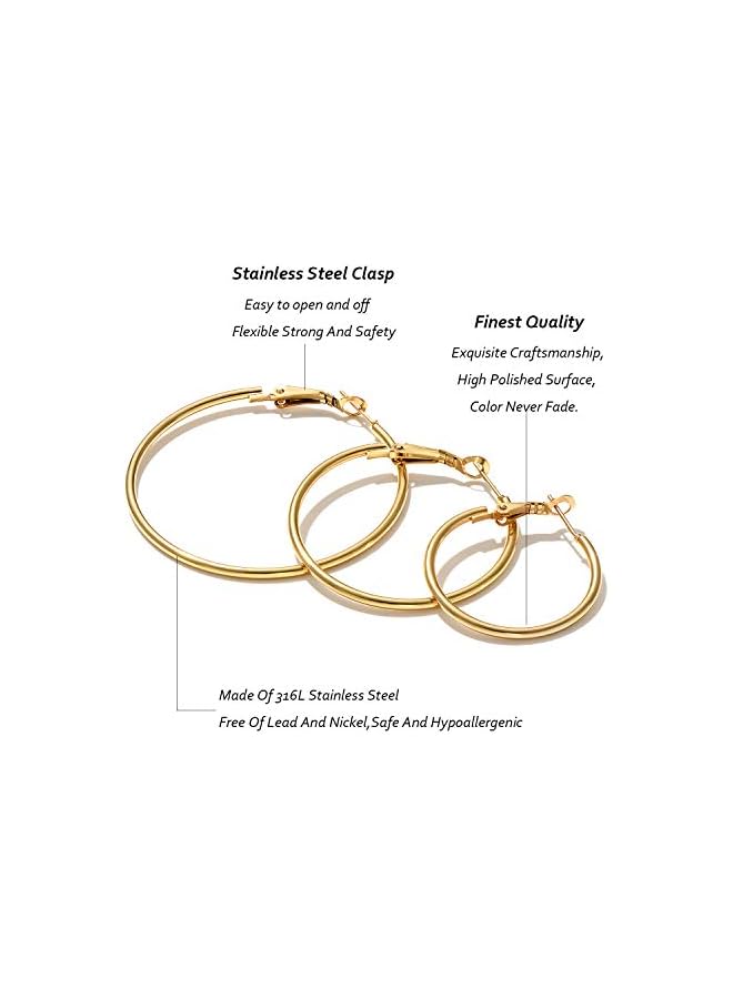 jaexest 6 Pairs Stainless Steel gold silver Plated Hoop Earrings for Women, Hypoallergenic Hoops Women's Earrings Loop Earrings Set - Image 3