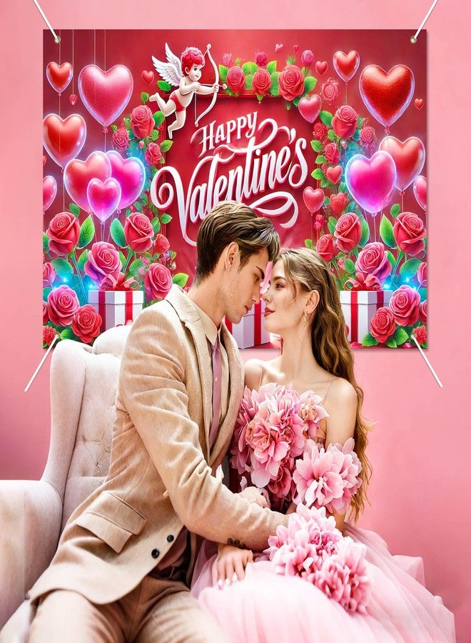 Blissyard Happy Valentines Day Banner 71 * 43 inchs Shoot Backdrop Decoration Romantic Love Banner Red Pink Valentines Day Backdrops Little Angel Wedding Anniversary Background Decoration - Image 4
