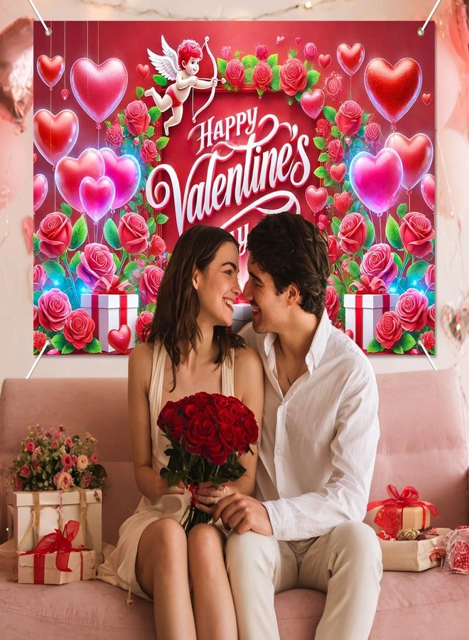 Blissyard Happy Valentines Day Banner 71 * 43 inchs Shoot Backdrop Decoration Romantic Love Banner Red Pink Valentines Day Backdrops Little Angel Wedding Anniversary Background Decoration - Image 3