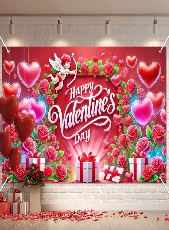 Blissyard Happy Valentines Day Banner 71 * 43 inchs Shoot Backdrop Decoration Romantic Love Banner Red Pink Valentines Day Backdrops Little Angel Wedding Anniversary Background Decoration - Image 1