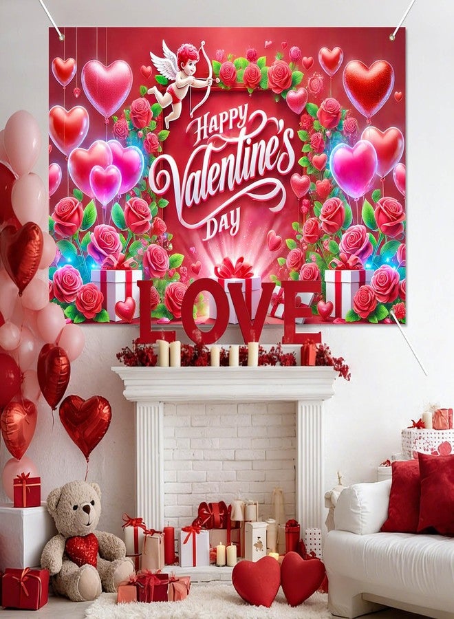Blissyard Happy Valentines Day Banner 71 * 43 inchs Shoot Backdrop Decoration Romantic Love Banner Red Pink Valentines Day Backdrops Little Angel Wedding Anniversary Background Decoration - Image 2