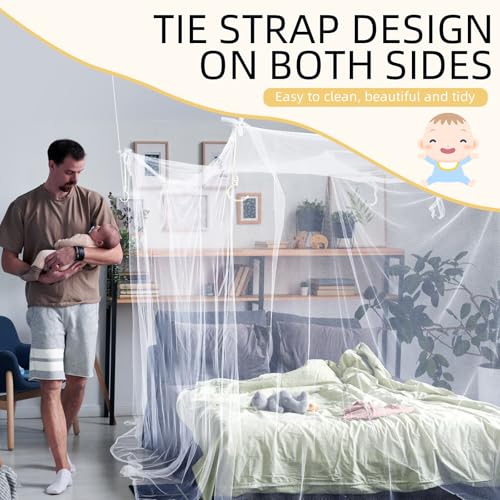 Mindsoft 4 Corners Mosquito Net for Mosquiteros para Camas Bed Canopies Netting Bed Drapes Rectangular Mosquito Mesh for Camping Home Outdoor Travel(White,L87 X W79 X H79 Inch,Single-Side Opening) - Image 4