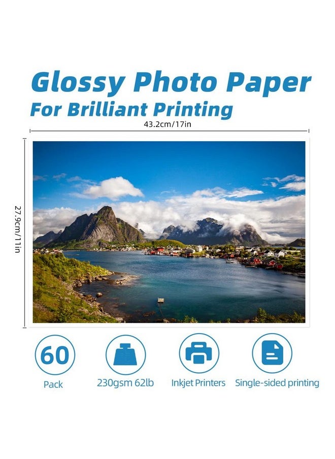 Uinkit Uinkit 11 x 17 Thick Photo Paper Glossy 11x17 60Sheets 62lb Inkjet Heavyweight 230gsm Gallery show Brochure Pictures Funeral Bulletin Obituary Papers Obituaries Gloss Papers  - Image 2