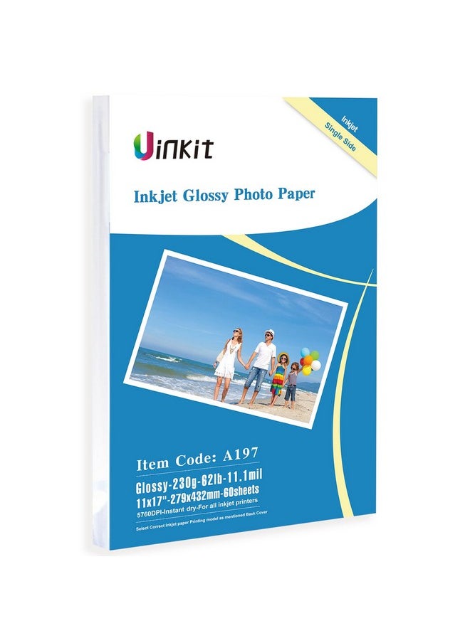 Uinkit Uinkit 11 x 17 Thick Photo Paper Glossy 11x17 60Sheets 62lb Inkjet Heavyweight 230gsm Gallery show Brochure Pictures Funeral Bulletin Obituary Papers Obituaries Gloss Papers  - Image 1