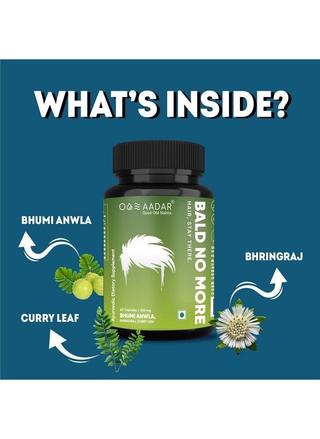 AADAR - Bald No More Hair Capsule For Men ;Essential Hair Vitamins To Support Hair Growth Ayurvedic Hair Fall And Damage Control ; Bhumi Amla Bhringraj Curry Leaf (60 Capsules 500 Mg) (Pack Of 1) - Image 1
