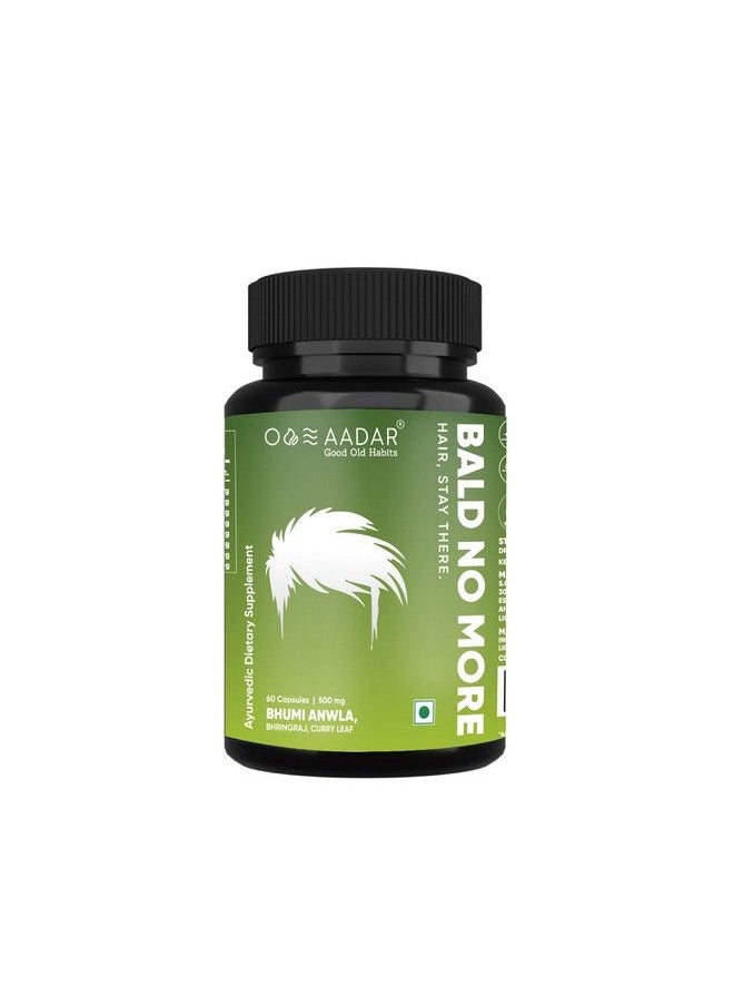 AADAR - Bald No More Hair Capsule For Men ;Essential Hair Vitamins To Support Hair Growth Ayurvedic Hair Fall And Damage Control ; Bhumi Amla Bhringraj Curry Leaf (60 Capsules 500 Mg) (Pack Of 1) - Image 1