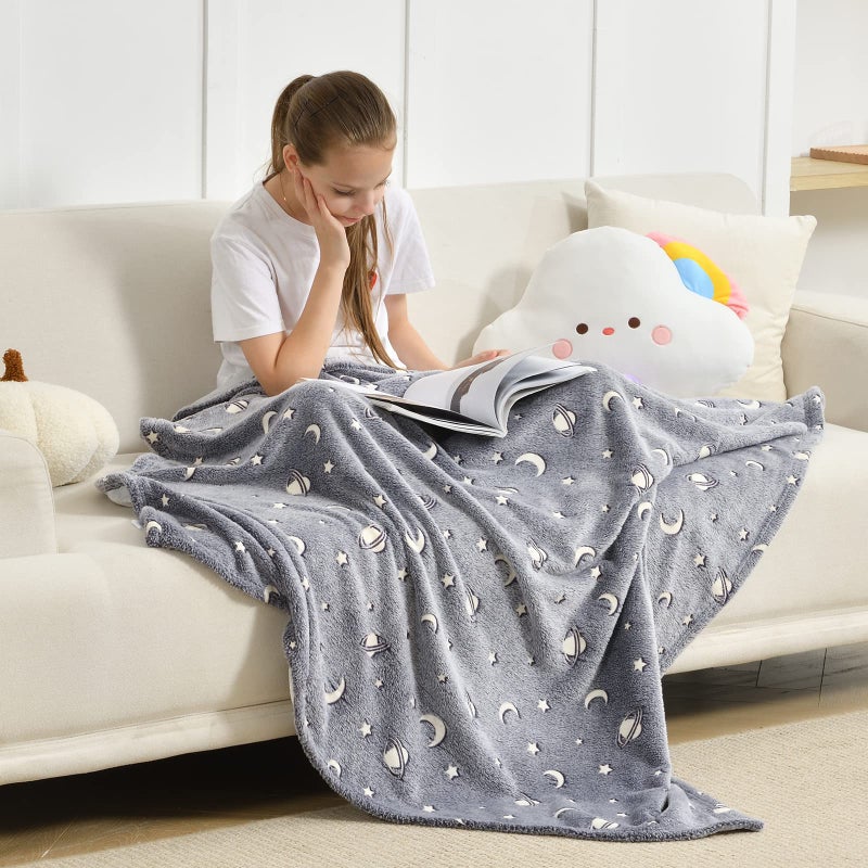 SOCHOW Glow in The Dark Throw Blanket 60 x 80 Inches  Galaxy Stars Pattern Soft Cozy Flannel Fleece Blanket for Boys Girls  All Seasons Grey Gifts Blanket for Kids - Image 3