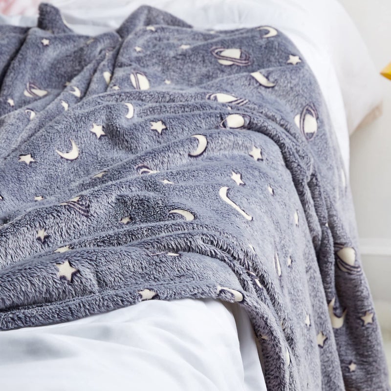 SOCHOW Glow in The Dark Throw Blanket 60 x 80 Inches  Galaxy Stars Pattern Soft Cozy Flannel Fleece Blanket for Boys Girls  All Seasons Grey Gifts Blanket for Kids - Image 5