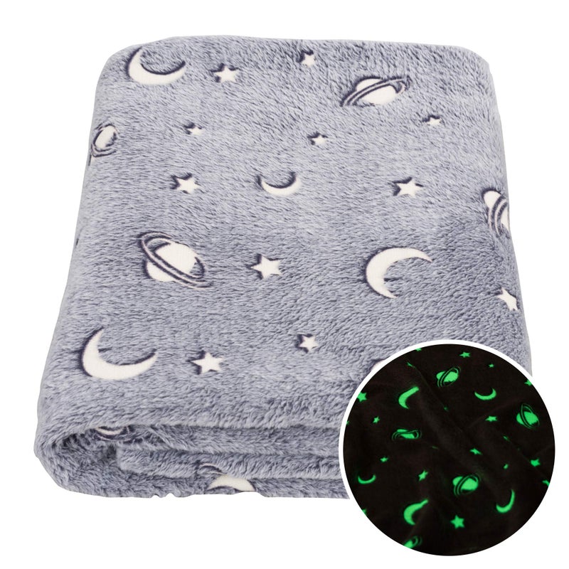 SOCHOW Glow in The Dark Throw Blanket 60 x 80 Inches  Galaxy Stars Pattern Soft Cozy Flannel Fleece Blanket for Boys Girls  All Seasons Grey Gifts Blanket for Kids - Image 1