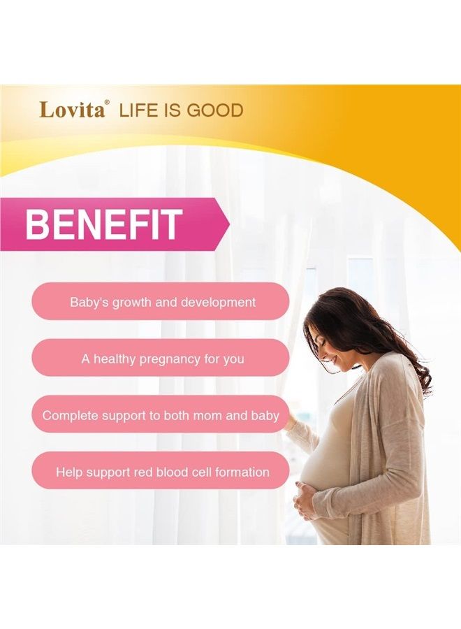Lovita فيتامينات ما قبل الولادة مع الحديد 27 ملغ، حمض الفوليك 800 ميكروغرام والكالسيوم، فيتامينات ما قبل الولادة نباتية للنساء أثناء وبعد الحمل، غير معدلة وراثيًا، 180 حبة فيتامين ما قبل الولادة نباتية (عبوة من 3) - Image 2