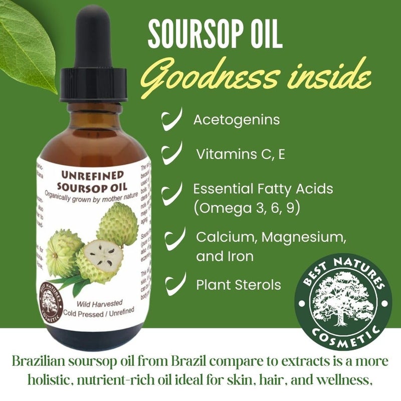 Best Nature's Cosmetics Virgin Soursop Oil (Anona Muricata, Graviola, Guanabana) â€“ 100% Pure, Organic, Cold-Pressed, Unrefined â€“ 2oz - 60ml â€“ Natural Facial Oil & Moisturizer for Dry, Damaged, or Sensitive Skin - Image 4