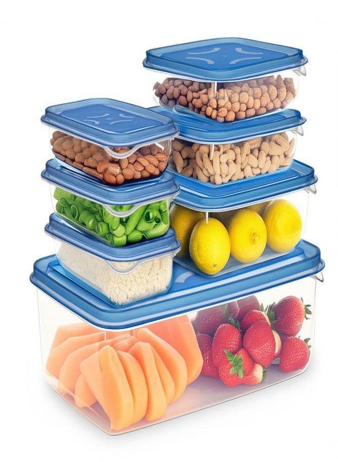 ديكور راك مجموعة حاويات تخزين الطعام من ديكورراك، 7 قطع، حاويات بلاستيكية خالية من مادة BPA مع أغطية، قابلة لإعادة الاستخدام، قابلة للتداخل، آمنة للاستخدام في الميكروويف والفريزر، لون أزرق (مجموعة من 7 قطع) - Image 1