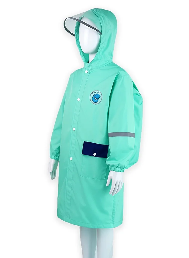 LITTLE SURPRISE BOX Little Surprise Box, Minimal Mint & Blue Pocket knee length raincoat for Kids & Teens-XXL