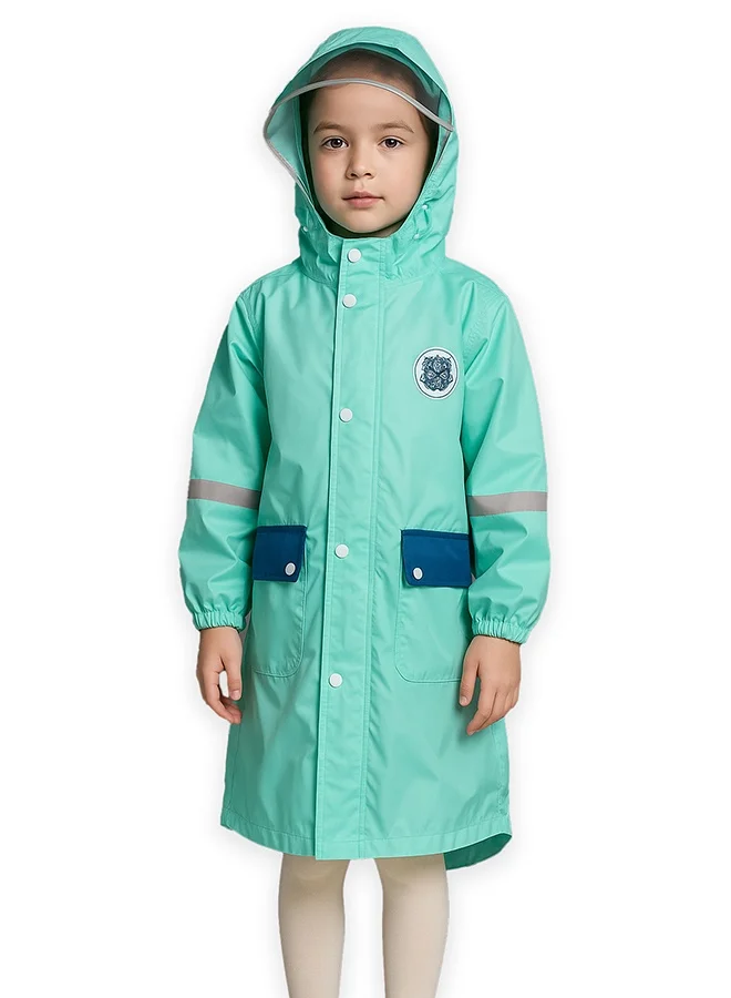 LITTLE SURPRISE BOX Little Surprise Box, Minimal Mint & Blue Pocket knee length raincoat for Kids & Teens-XXL