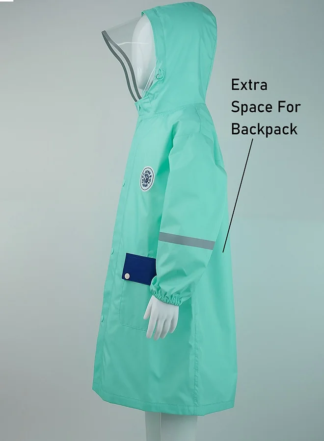 LITTLE SURPRISE BOX Little Surprise Box, Minimal Mint & Blue Pocket knee length raincoat for Kids & Teens-XXL