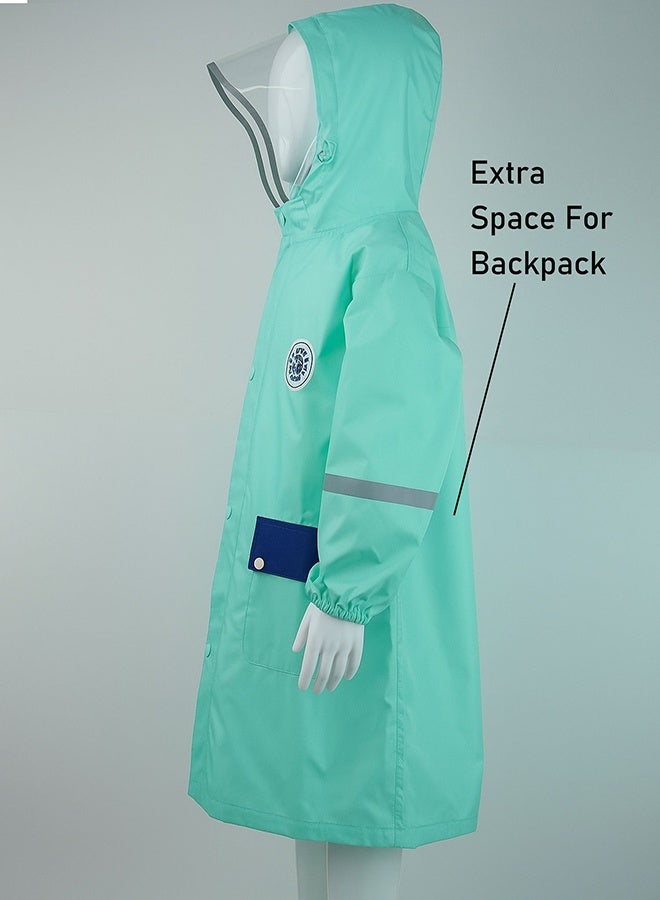 LITTLE SURPRISE BOX Little Surprise Box, Minimal Mint & Blue Pocket knee length raincoat for Kids & Teens-XXL  - Image 5