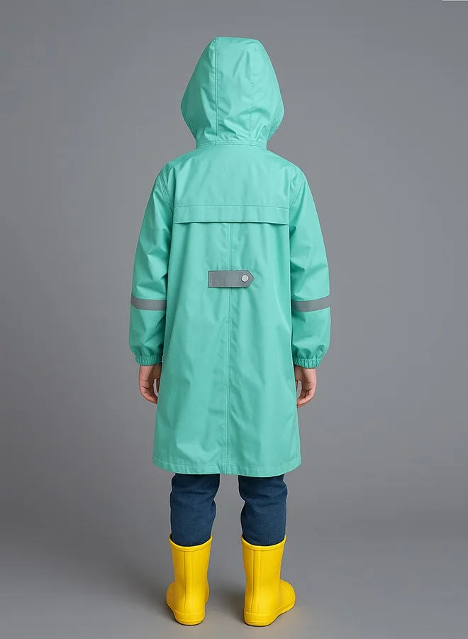LITTLE SURPRISE BOX Little Surprise Box, Minimal Mint & Blue Pocket knee length raincoat for Kids & Teens-XXL
