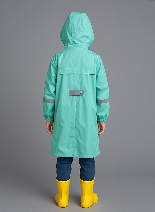LITTLE SURPRISE BOX Little Surprise Box, Minimal Mint & Blue Pocket knee length raincoat for Kids & Teens-XXL  - Image 3