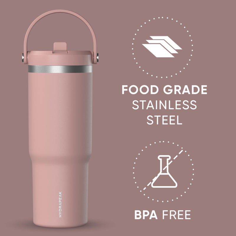 Hydrapeak Nomad 32 oz Tumbler with Handle and Straw Lid, Leakproof, Double Insulated, 32oz Cup Stainless Steel (Rosewood) - Image 3
