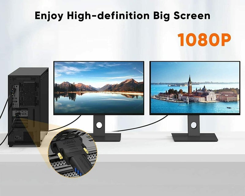 WiredCom ® DVI-I (24+5) Pin Male to HDMI Female Adapter Connector Gold Plated Stylish - Black - Image 4