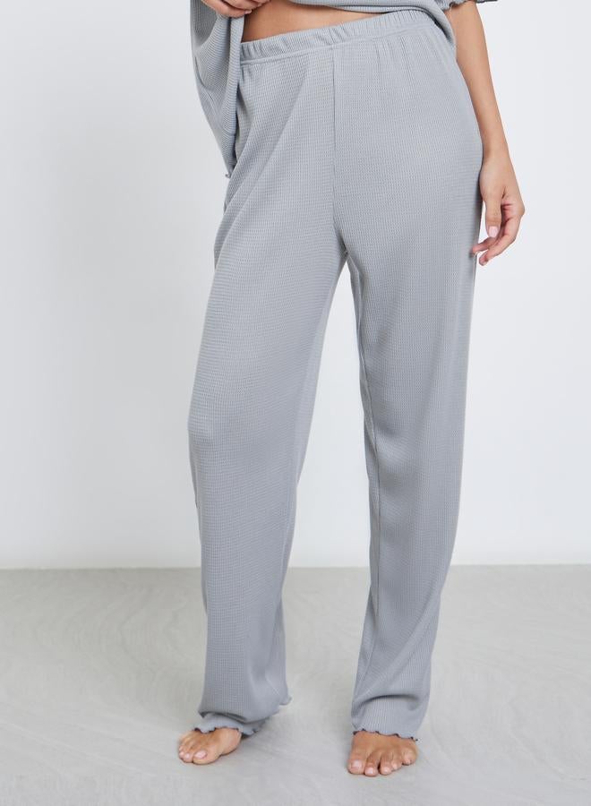 Styli Waffle Knit Lettuce Hem Drop Shoulder T-Shirt and Pyjama Set - Image 5