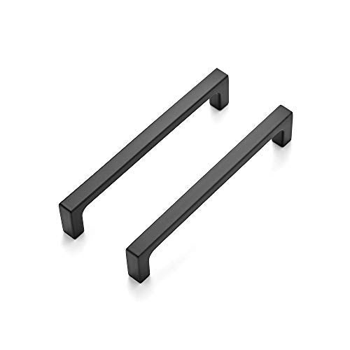 Ravinte 3 Pack Solid 5 Inch Kitchen Square Cabinet Handles Matte Black Pulls Drawer Pulls Kitchen Cabinet Hardware Flat Black Handles - Image 1