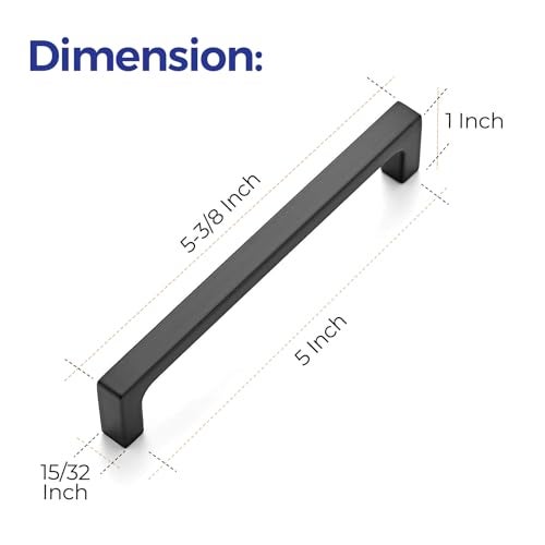 Ravinte 3 Pack Solid 5 Inch Kitchen Square Cabinet Handles Matte Black Pulls Drawer Pulls Kitchen Cabinet Hardware Flat Black Handles - Image 3