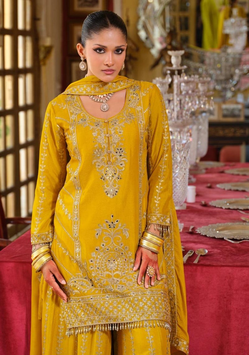 ANAITA Yellow Chinon Free Size Stitched Suit with Embroidery Work - Image 2