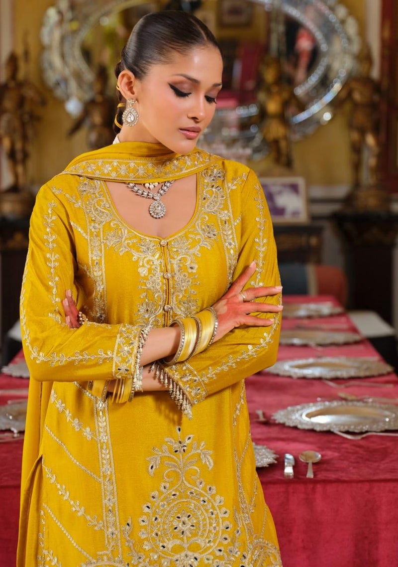 ANAITA Yellow Chinon Free Size Stitched Suit with Embroidery Work - Image 4