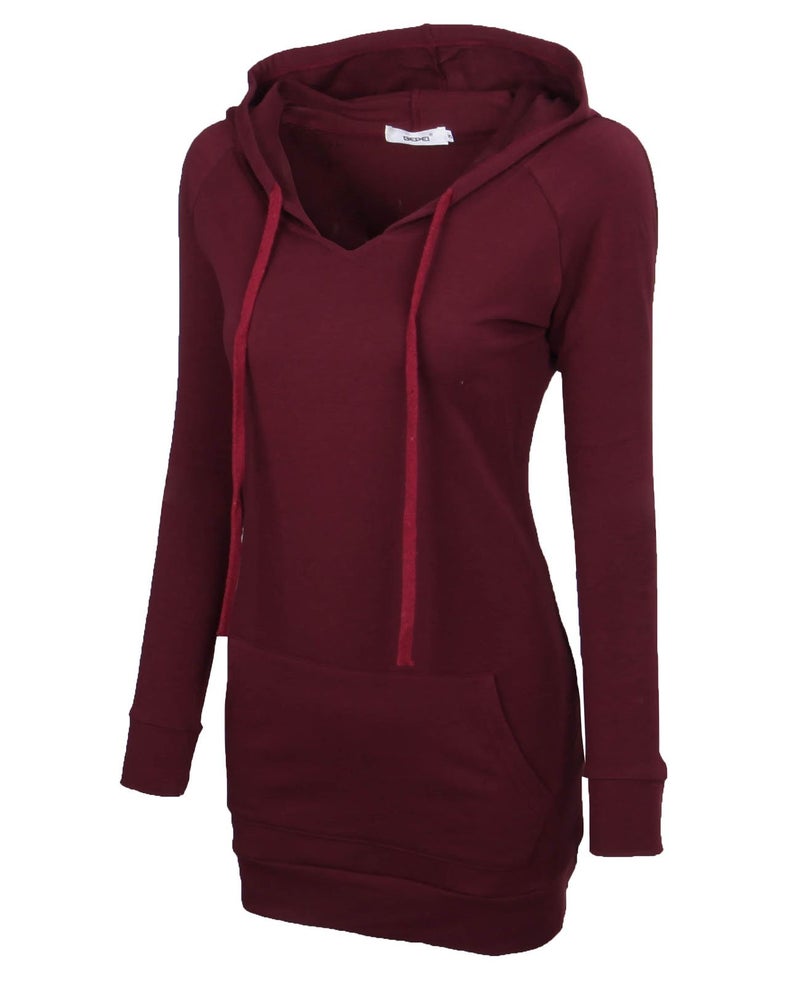 BEPEI Hoodies for Women,Fashion V Neck Pocket Jersey Shirt Fall Trend Dressy Blouses Long Sleeve Drawstrings Sweatshirts Comfy A Line Tunic Top 2024 Oversized Plus Size Wine 2XL - Image 3