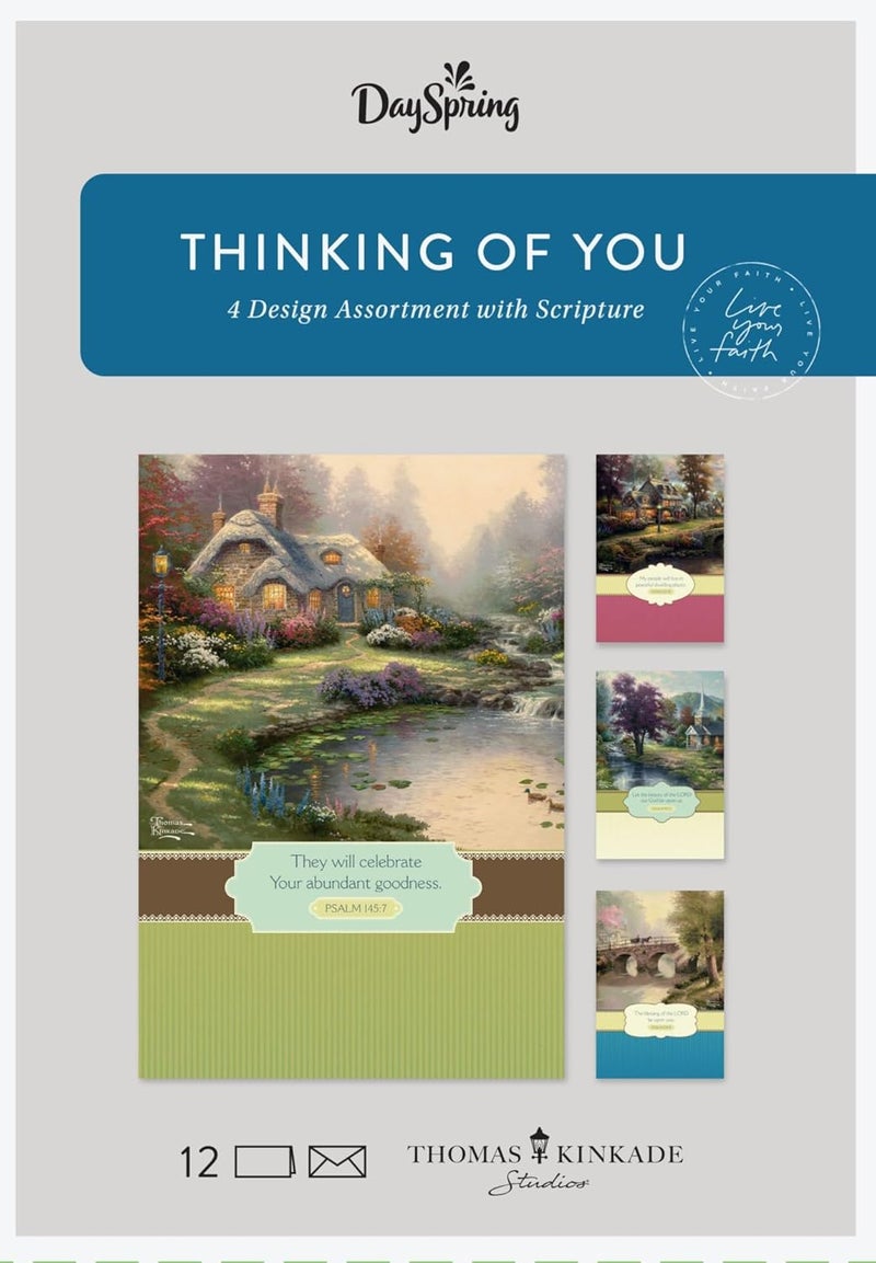 DaySpring  Thomas Kinkade Painter of Light  Thinking of You  4 Design Assortment with Scripture  12 Thank You Boxed Cards  Envelopes 51729 - Image 1