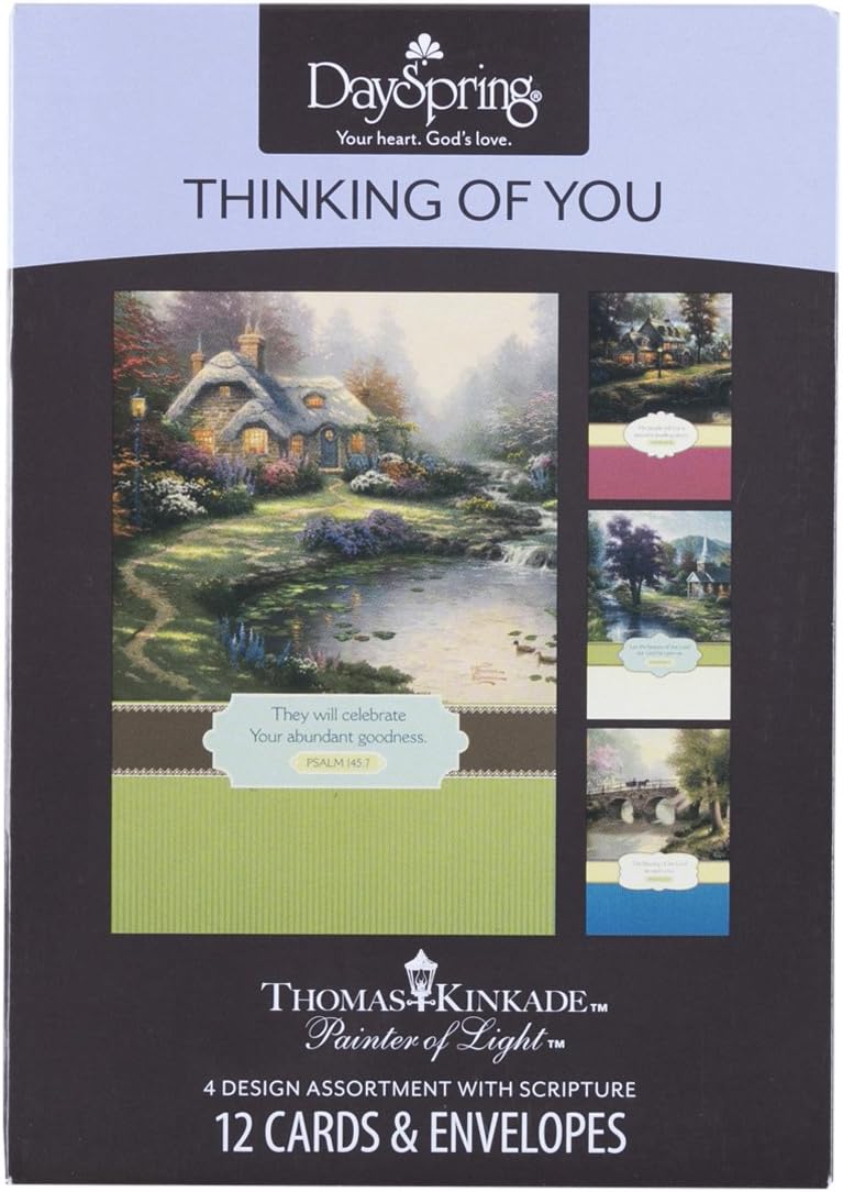 DaySpring  Thomas Kinkade Painter of Light  Thinking of You  4 Design Assortment with Scripture  12 Thank You Boxed Cards  Envelopes 51729 - Image 2