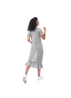 Andora Round Neck Midi Dress with Ruffle Trim - Heather Medium Grey  - Image 3