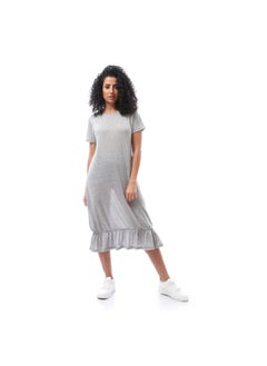 Andora Round Neck Midi Dress with Ruffle Trim - Heather Medium Grey  - Image 1