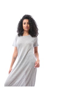 Andora Round Neck Midi Dress with Ruffle Trim - Heather Medium Grey  - Image 2