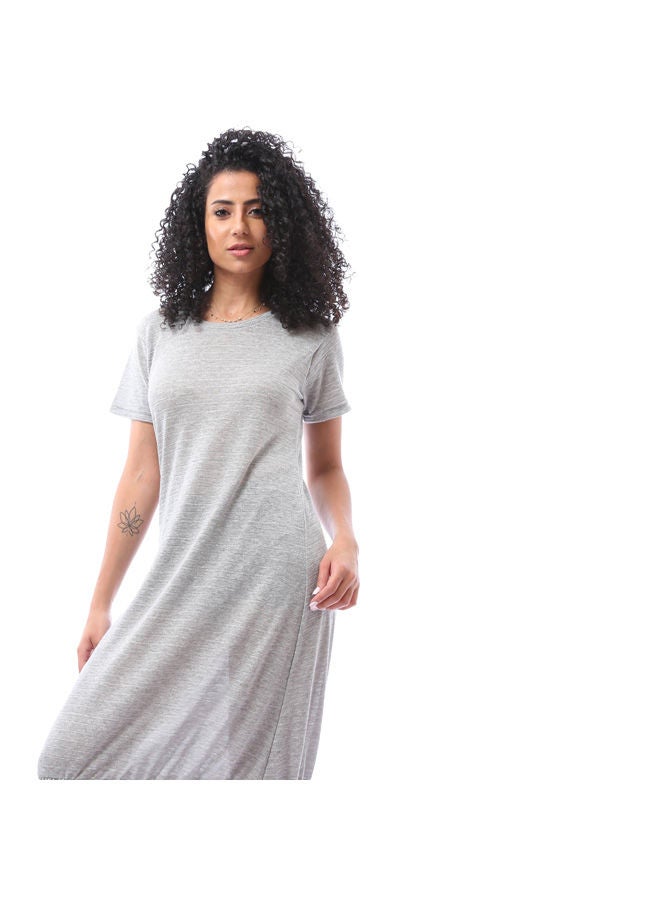 Andora Round Neck Midi Dress with Ruffle Trim - Heather Medium Grey - Image 2