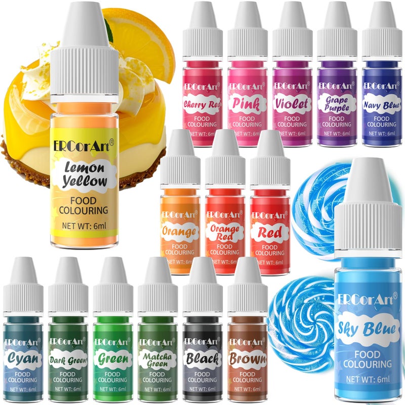 ERCorArt Food Coloring Liquid - ERCorArt 16 Colors Food Coloring, Food Grade Food Dye, Tasteless Food Color Set for Cake Decorating, Easter Egg, Cooking, Fondant - 0.25 Fl Oz - Image 1