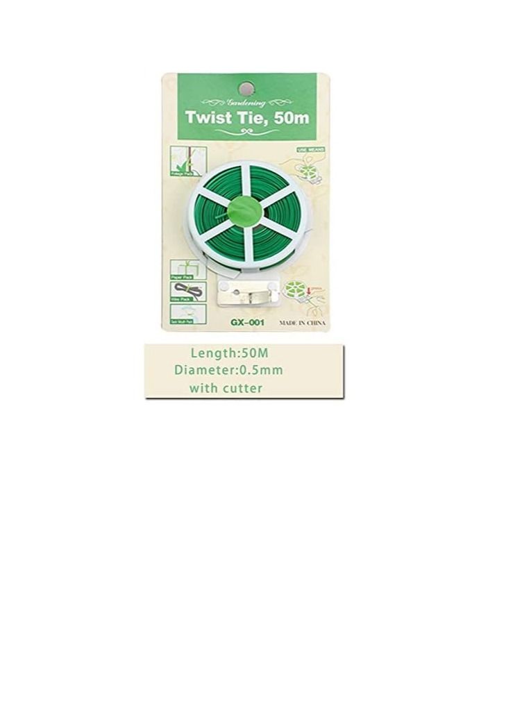 Generic Plant Cages & Supports - Plant Twist Tie with Cutter Sturdy Green Coated Wire for Gardening Home Office Reusable Wire Cable with Slicer (50m)  - Image 3