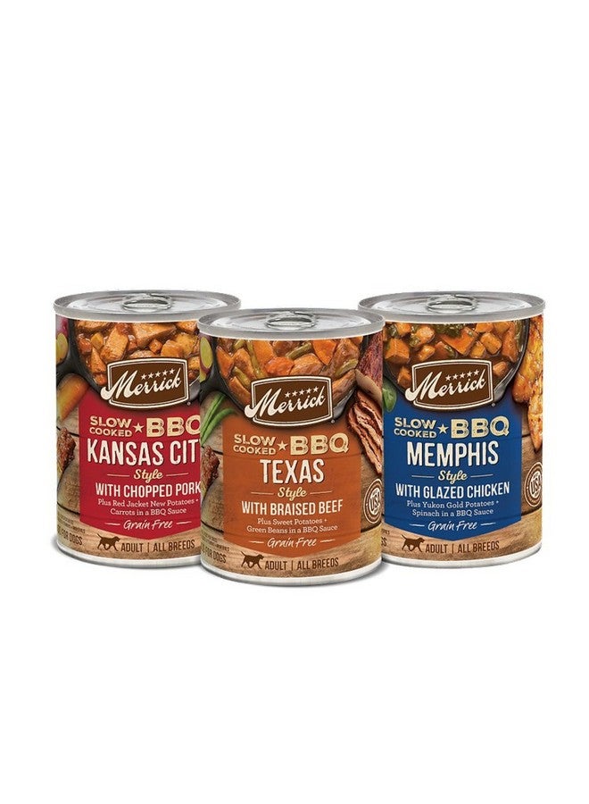 Merrick Slow-Cooked BBQ Premium Real Meat Canned Wet Dog Food Variety Pack, Beef, Chicken And Pork Recipes - (Pack of 12) 9.5 lb. Cans - Image 1